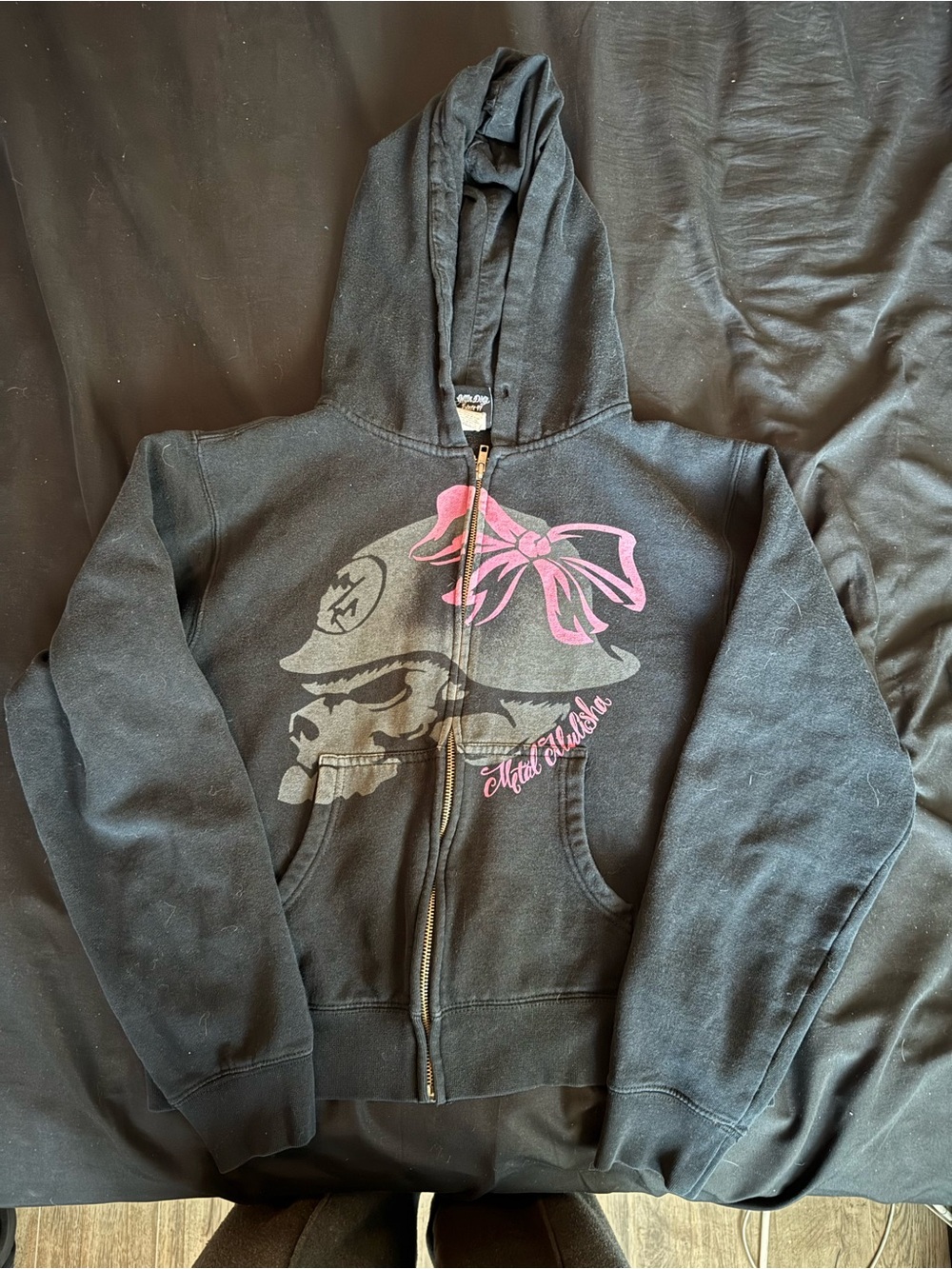 Metal Mulisha Black Zip Hoodie with Pink Bow Skull Graphic LIMITED EDITION